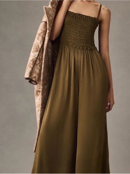 Pilcro Other - Pilcro Olive Smocked-Bodice Wide-Leg Jumpsuit